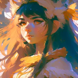 cute anime persian girl, key visual, glamour,sceane from princess mononoke movie, cute anime girl, dynamic pose, anime digital painting by loish + rossdraws + Pino Daeni, brush strokes, painterly, impressionist style, half painted, golden hour, digital art, 4k, full details