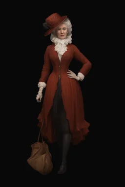 warm but stern aunty victorian era, posh british accent influenced, high born facial features dnd character on a solid black background, full body image, high quality realistic.