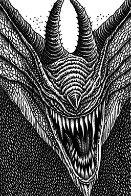 Moth / shark hybrid demon in the style of Berserk manga. B/w.