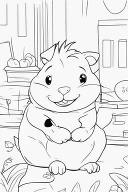 blank colouring book, white blank background, simple picture for toddlers, hamster, disney and pixar style