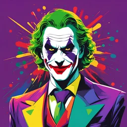 Ilustración vectorial de el Joker, colores contrastantes, rojo, amarillo, verde, azul, violeta