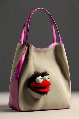 Fashion bag made with muppet fabric, Sesame Street style, fashion photo studio, clean background, unreal engine 5, ray tracing, RTX, lumen lighting, ultra detail, volumetric lighting, 3d.