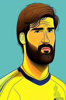 Alisson Becker Brazilian football player cartoon 2d