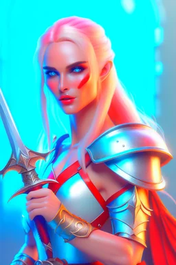 pretty woman, warrior, elf, blonde hair, fantasy, Skyrim, conventionally attractive, fighter, sword, elder scrolls, young, maternal, 3d render, cinematic, conceptual art, poster, vampire