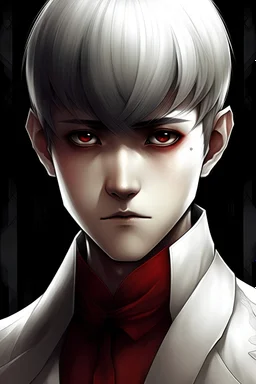 A portrair of kaneki ken, from the japanese manga tokio Ghoul in the style of brandon Sanderson's "Mistborn: The final Empire" book cover