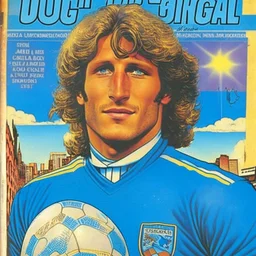 A 1980 medieval london comic cover of uruguayan sky-blue football magazine. At the street city, Manhattan. Diego Forlan detective.