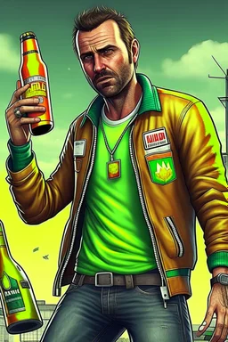 brand campaign for a new drink with orange and chili flavour with Trevor grand theft auto 5 high resolution