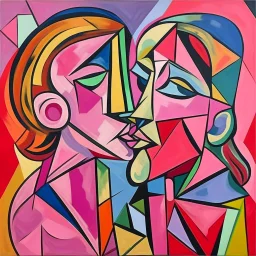 picasso cubism pink woman and one child kissing