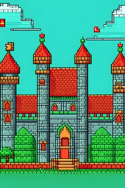 draw a game screen in 8 bit graphics of a castle