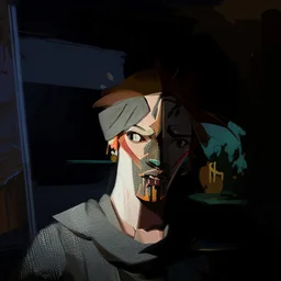 hand-painted 2D environment that is highly stylized, with exaggerated facial features and angular shapes with a color palette is dominated by rich, earthy tones, with splashes of bright colors used to draw attention to important objects or characters. The backgrounds are incredibly detailed, with a range of textures and lighting effects that give the world a tangible, lived-in feel.