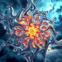 Dynamic complex hypnotic fractal 3D structures radial Symmetry twisting and morphing between organic and geometric forms , smooth translucent iridescent glass with inner glow and bubbles, varied transparent materials, stormy skies, intense dramatic