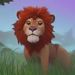 picture for children's book showing a cute lion behind tall grass in the jungle