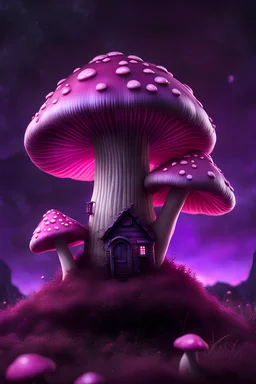 A solitary floating mushroom house on a clear night. silver and pink and purple, Dark cosmic interstellar. Detailed Matte Painting, deep color, fantastical, intricate detail, splash screen, hyperdetailed, insane depth, concept art, 8k resolution, trending on Artstation, Unreal Engine 5, color depth, backlit, splash art, dramatic, High Quality Whimsical Fun Imaginative Bubbly, perfect composition