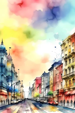 صورة لمدينة مشهورة بأسلوب الرسم بالألوان المائية.
