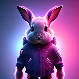 pixar style anamorphic cute cyberpunk rabbit baby, smiling,gangsta gold neckless, full body, magenta puffer jacket, manila city backdrop, dramatic lighting, hyper realistic, unreal engine 5, 16k