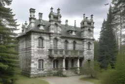 A gray Scottish chateau made out of steel painted by Auguste Rodin