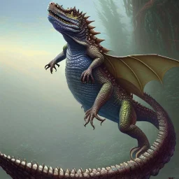 dragon kaiju, dnd dinosaur, lizard, crocodile, by gerald brom thomas kinkade