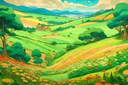 acores beautiful fields masterpiece painting in studio ghibli style in hayao myazaki style