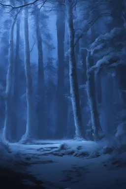 Winter Night, shades of blue, dark, moonlight forest