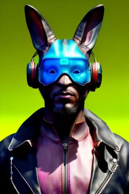 Medium Close Up Portrait, Front image. cyberpunk, rabbit mask, Afro man, pink hair. leather tracksuit. Red, black, gold, color. Ghost in the shell style. Color background, photo studio. Avatar image, highly detailed, concept art, smooth, unreal engine 5, god rays, ray tracing, RTX, lumen lighting, ultra detail, volumetric lighting, 3d, finely drawn, high definition, high resolution.