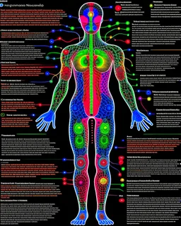 Fantasy00d Technical Diagram, Info graphic, Charts, of A Cosmic Anatomical Human body, Info Graphic, Scientific, Data Diagram, Nervous System, Galaxy, Vibrant Colors, Midnight Aura, Ultra Detailed, H.R. Giger, Max Ernst, Thomas Kinkade, Robert Gonsalves, dark background