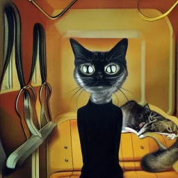 surreal cat in a train in style of salvador dali painting