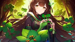 rave poster with Four-leaf clover catear girl brown hair