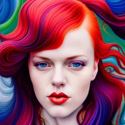 Photo of a gorgeous young lena katina, beautiful face, multi-hued red hair; in the style of martine johanna, draped in flowing fabric, colorful energetic brush strokes, realistic, sharp focus, 8k high definition, insanely detailed, intricate, elegant, art by martine johanna and artgerm