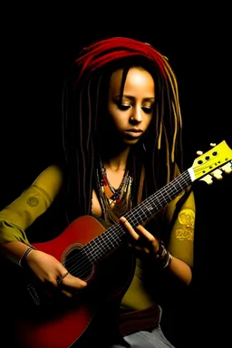 ethiopian dreadlock kintsugi face albumart music name bellabel with guitar hip hop wide look with sexy girl