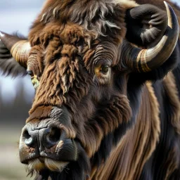 American Bison head at an angle,