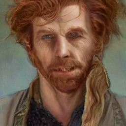 Portrait of Courtney Gains as a ruggedly handsome but joyful roguish pirate, charismatic, attractive male, masculine, perfect, precisely detailed, lightly freckled face, meticulously detailed multi-hued ginger carrot colored cherry fire red hair; Malachai of the corn; fantasy, intricate, elegant, highly detailed, digital painting, artstation, concept art, matte, sharp focus, illustration, art by artgerm and greg rutkowski and alphonse mucha