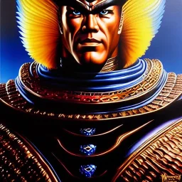 portrait of 'Kaioh-Fist of the North Star',ancient metal armor,painting by Earl Norem, simon Bisley, evan lee, 86-86, oil on canvas, cinematic composition, extreme detail,fit full head inside picture,8k