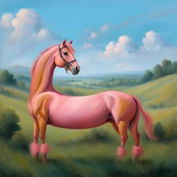 a pink horse like a 19th painting