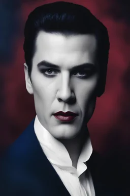 facial portrait - Elvis Bela Lugosi, as Dracula - 32k, UHD, 1080p, 8 x 10, glossy professional quality digital photograph - dark blue and dark red, and light maroon and purple and foggy black gradated background, historic, powerful, octane rendering, exquisite detail, 30 - megapixel, 4k, 85 - mm - lens, sharp - focus, intricately - detailed, long exposure time, f8, ISO 100, shutter - speed 1125, diffuse - back - lighting, ((skin details, high detailed skin texture)), (((perfect face))),