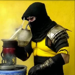 scorpion, mortal kombat character, drinking mate,