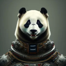  A beautiful portrait of a "cyborg panda" with rusty mask, full-scale head and shoulders portrait, 8k resolution concept art portrait by dynamic lighting hyperdetailed intricately detailed Splash art trending on Artstation triadic colors Unreal Engine 5 volumetric lighting Splash art fantasy"