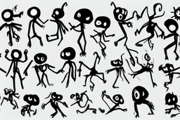 make a bunch of simple hand-drawn spooky and cute cartoon characters with bodies arms, and legs I could draw and make them all different