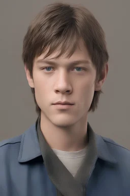 400 years in the future. 2424's yearbook photo, teenage Daryl Dixon (Norman Reedus) 14 years old, brown hair, 2424's hairstyle and clothes, photorealistic, --ar 9:16 --style raw