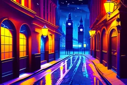Empty LONDON Back street at night , digital painting