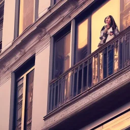 a man and a woman screaming at each other on a balcony, downtown new york, dramatic, dramatic lighting, volumetric lighting, hyperrealism, 8k, high quality, photorealistic, lot of details