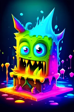cartoon box pfp character detailed furry monster neon drippy pebbles glass shard water splash swamp rose