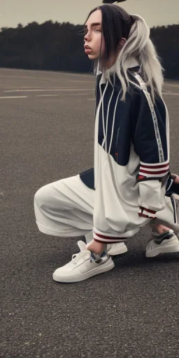 Billie Eilish, kneeling, underpants, white socks, rear view, pale skin, high detail, realistic, 8k, not to be distinguished from a photo