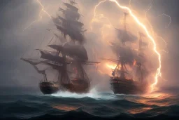 old ship fire lightning