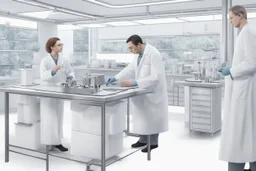 علماء يعملون في المختبر خلي الصوره واقعيه جدا