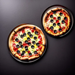 Pizza on plate, black background