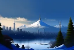 Tokyo Japan in the style of; Arctic Winter Day, by Bob Ross.