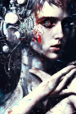 Danish singer MØ face,Abstract Yoji Shinkawa,cyberpunk,