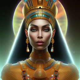 A beautiful portrait of Pharaonic queen , high key lighting, volumetric light high details psychedelic background