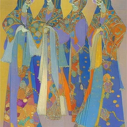 Odalisques in magnificent robes from 'Thousand and One Nights' by artist "Vittorio Zecchin"