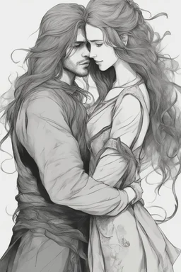 Dnd style, Young man hugging a woman with long hair from behind